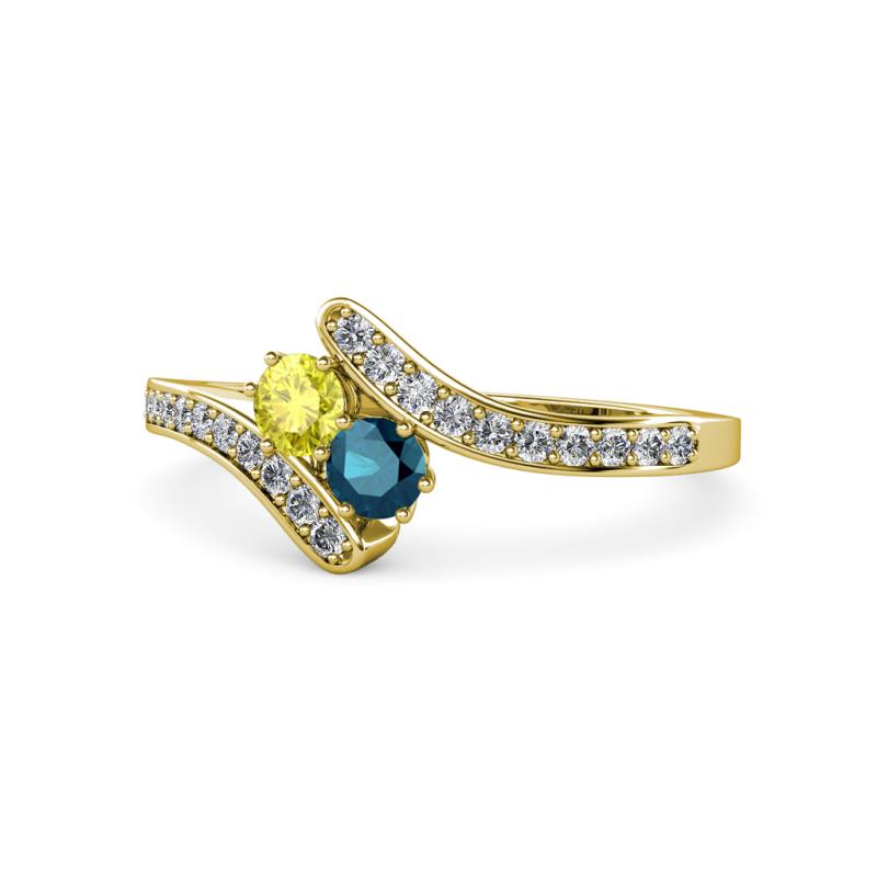 Eleni Yellow and Blue Diamond with Side Diamonds Bypass Ring 