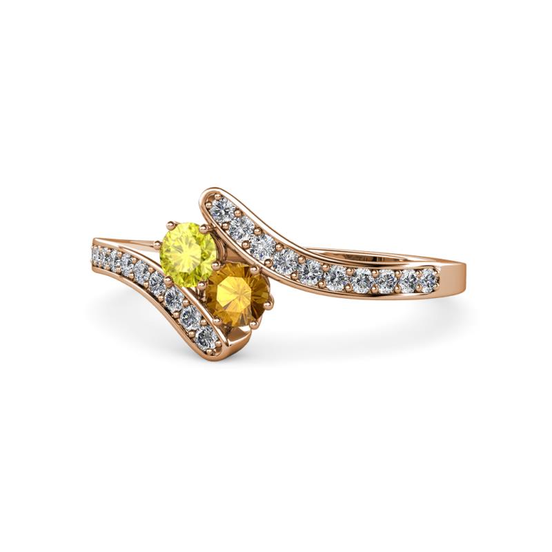 Eleni Yellow Diamond and Citrine with Side Diamonds Bypass Ring 