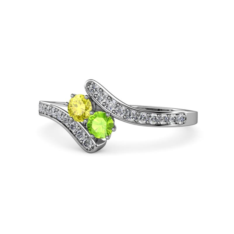 Eleni Yellow Diamond and Peridot with Side Diamonds Bypass Ring 