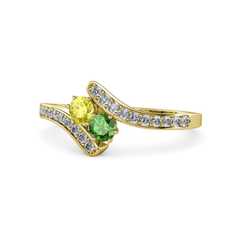 Eleni Yellow Diamond and Green Garnet with Side Diamonds Bypass Ring 