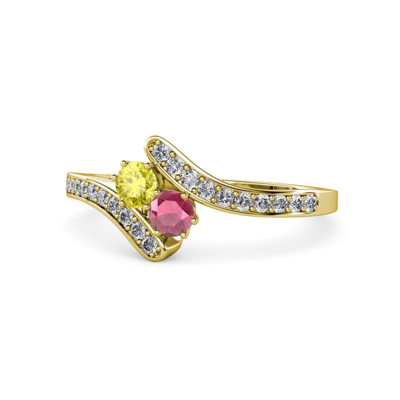 Eleni Yellow Diamond and Rhodolite Garnet with Side Diamonds Bypass Ring 
