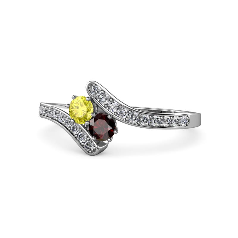 Eleni Yellow Diamond and Red Garnet with Side Diamonds Bypass Ring 