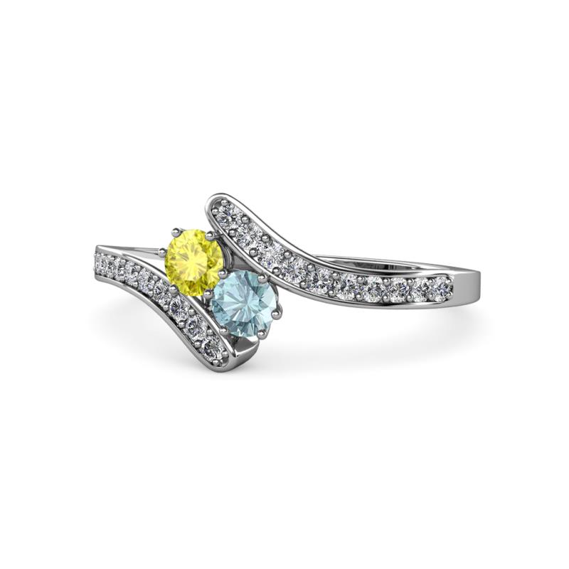Eleni Yellow Diamond and Aquamarine with Side Diamonds Bypass Ring 