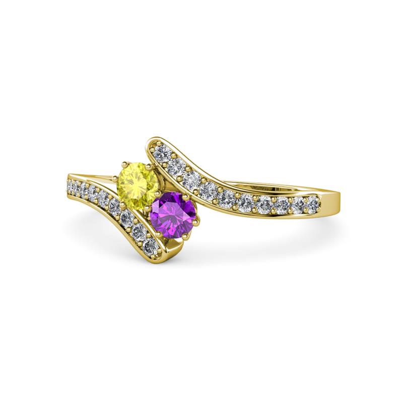 Eleni Yellow Diamond and Amethyst with Side Diamonds Bypass Ring 