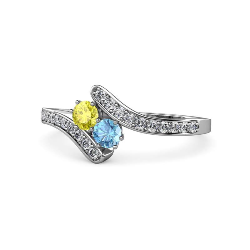 Eleni Yellow Diamond and Blue Topaz with Side Diamonds Bypass Ring 