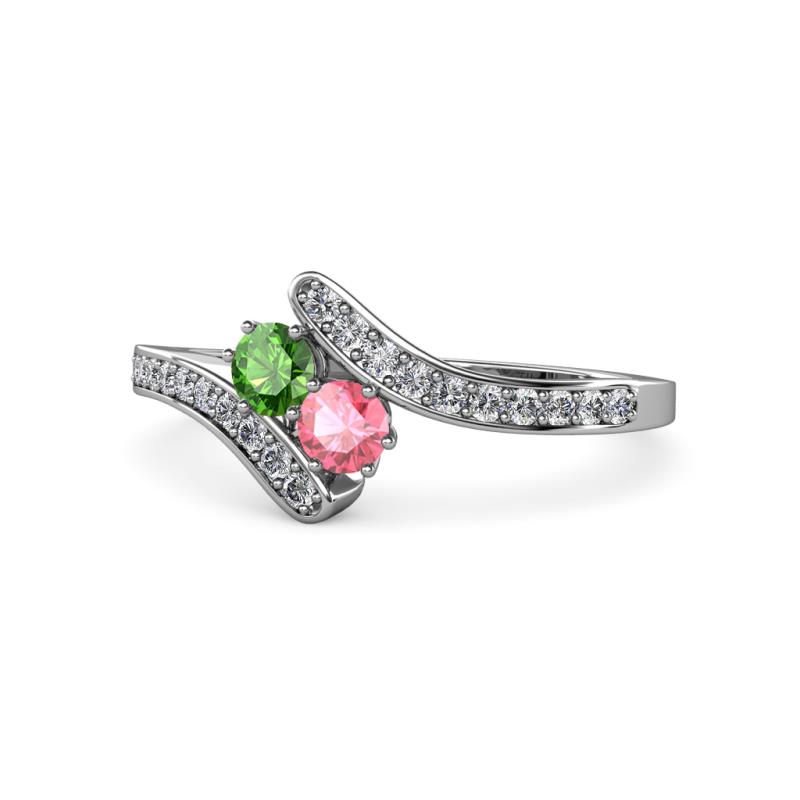 Eleni Green Garnet and Pink Tourmaline with Side Diamonds Bypass Ring 