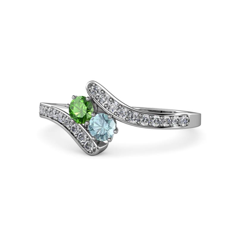 Eleni Green Garnet and Aquamarine with Side Diamonds Bypass Ring 