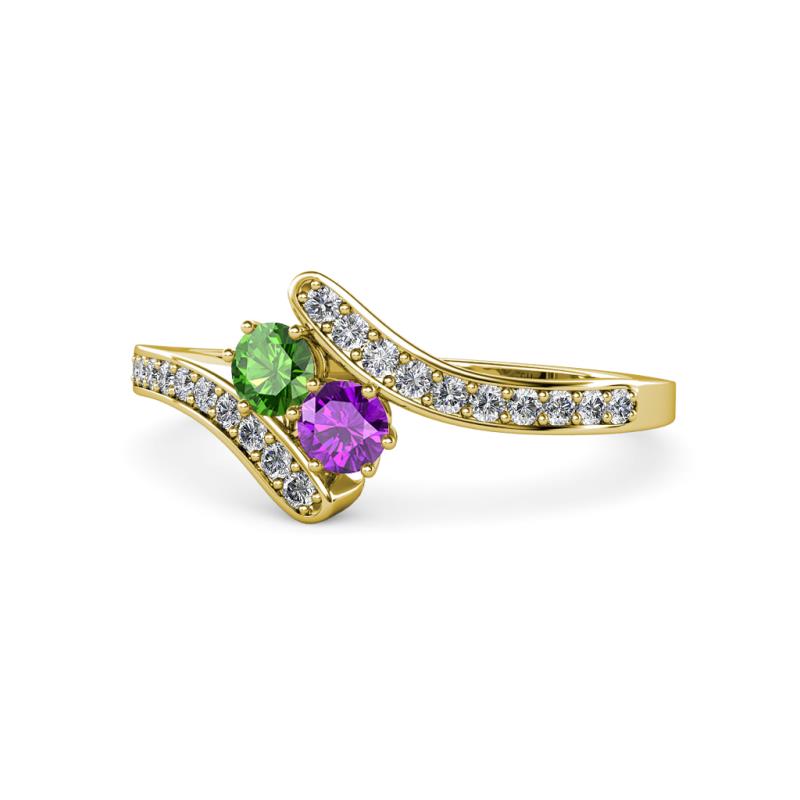 Eleni Green Garnet and Amethyst with Side Diamonds Bypass Ring 