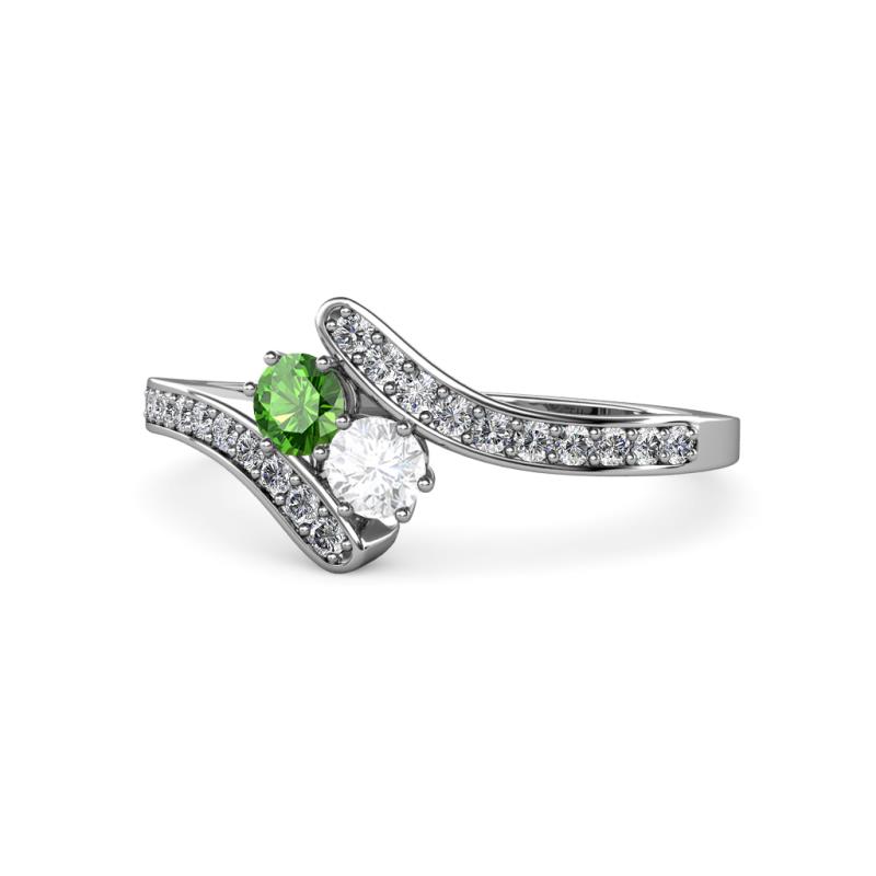 Eleni Green Garnet and White Sapphire with Side Diamonds Bypass Ring 