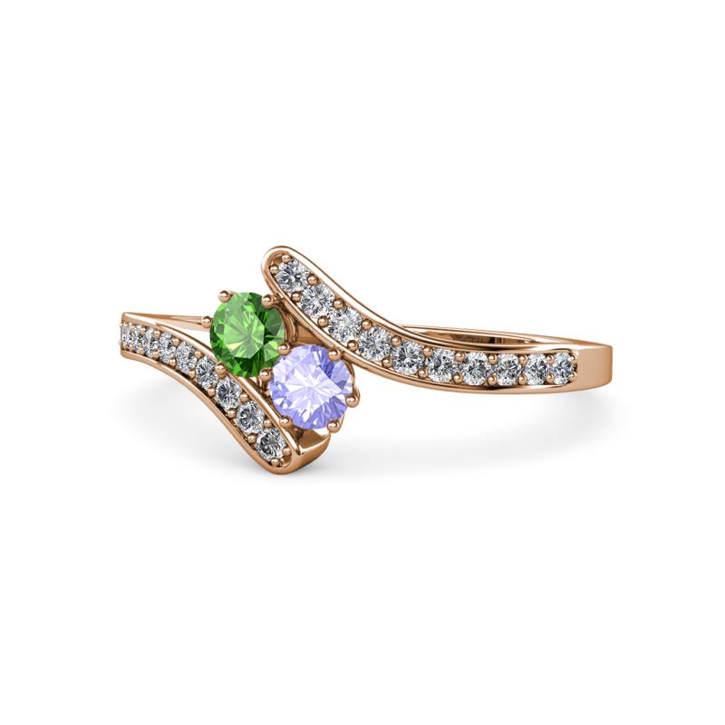 Eleni Green Garnet and Tanzanite with Side Diamonds Bypass Ring 