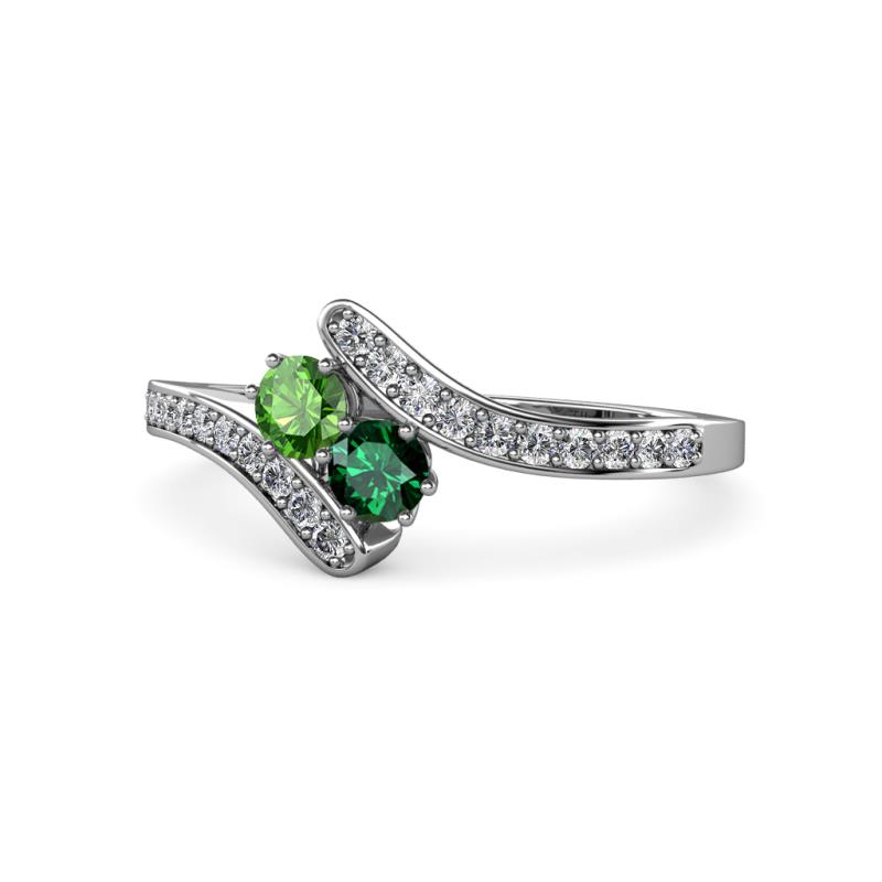 Eleni Green Garnet and Emerald with Side Diamonds Bypass Ring 