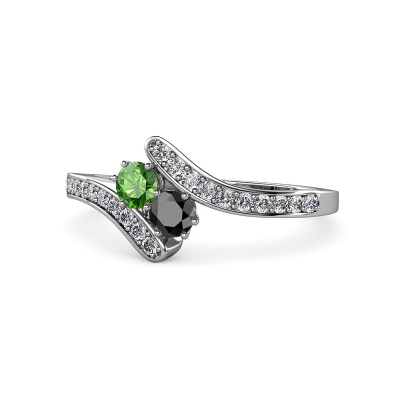 Eleni Green Garnet and Black Diamond with Side Diamonds Bypass Ring 