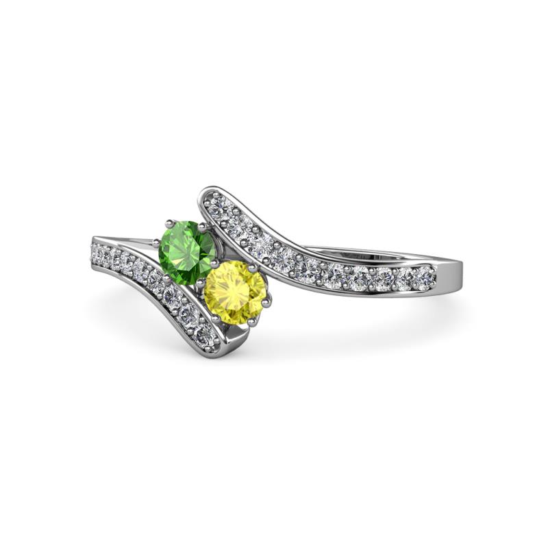 Eleni Green Garnet and Yellow Diamond with Side Diamonds Bypass Ring 