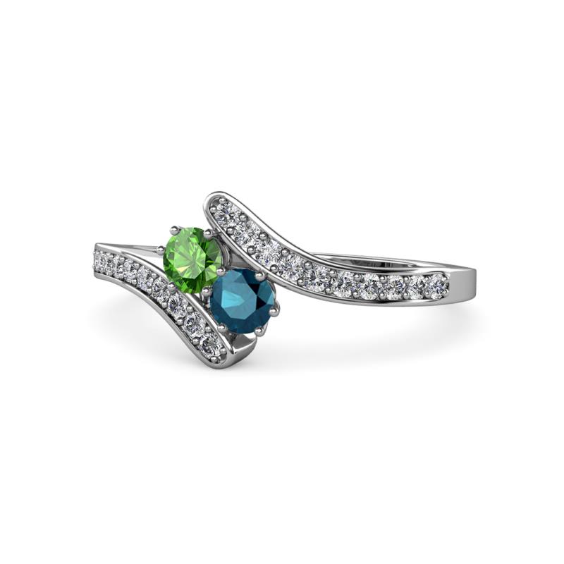 Eleni Green Garnet and Blue Diamond with Side Diamonds Bypass Ring 