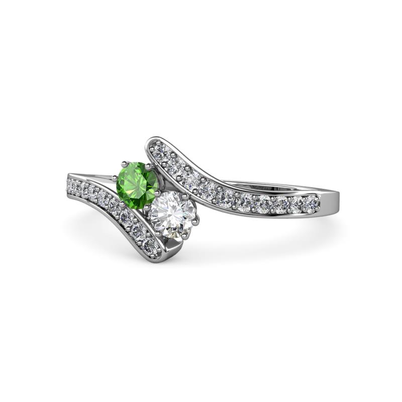 Eleni Green Garnet and Diamond with Side Diamonds Bypass Ring 