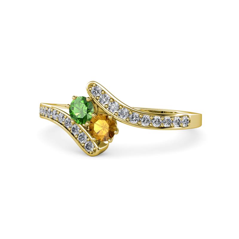 Eleni Green Garnet and Citrine with Side Diamonds Bypass Ring 