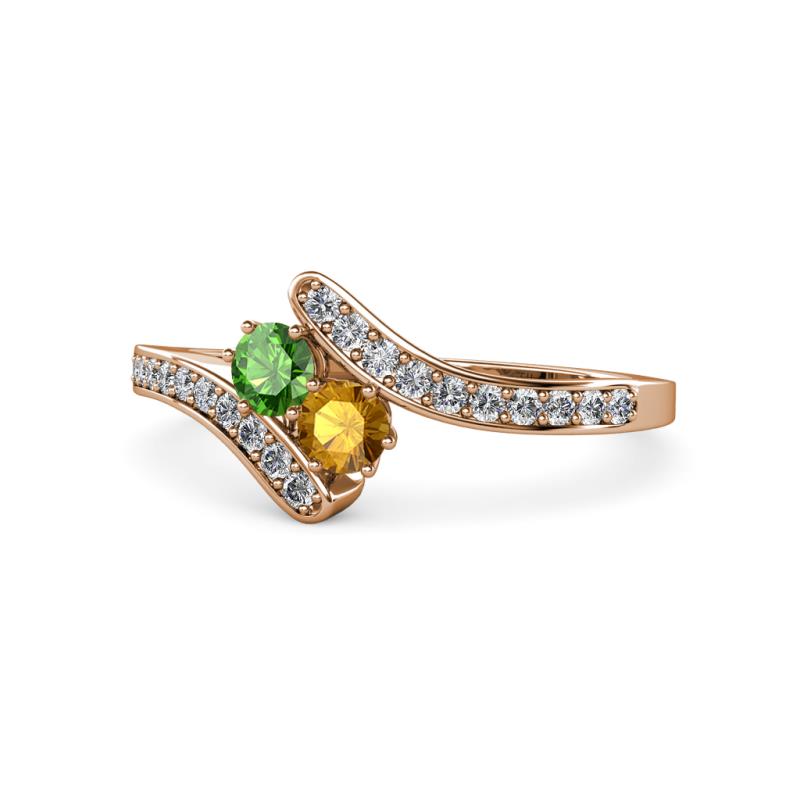 Eleni Green Garnet and Citrine with Side Diamonds Bypass Ring 