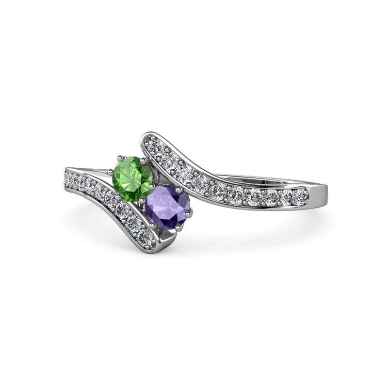 Eleni Green Garnet and Iolite with Side Diamonds Bypass Ring 