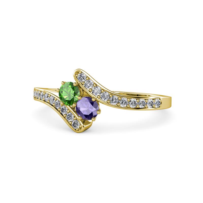 Eleni Green Garnet and Iolite with Side Diamonds Bypass Ring 