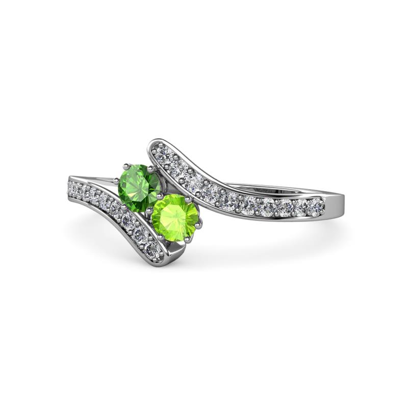 Eleni Green Garnet and Peridot with Side Diamonds Bypass Ring 