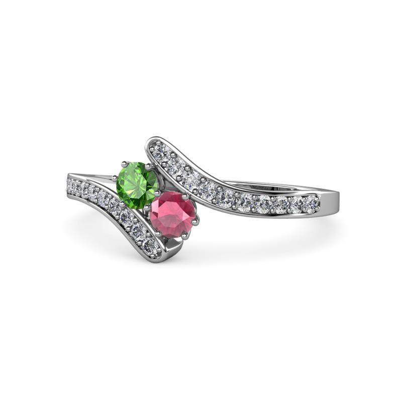 Eleni Green and Rhodolite Garnet with Side Diamonds Bypass Ring 