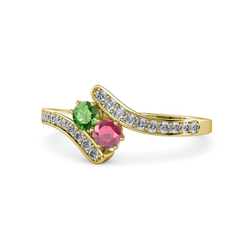 Eleni Green and Rhodolite Garnet with Side Diamonds Bypass Ring 