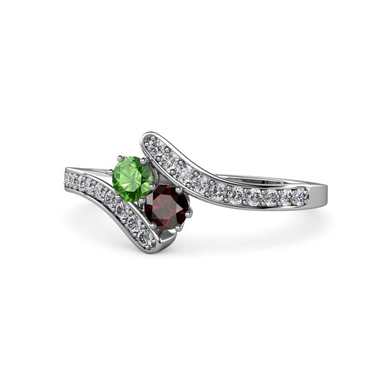 Eleni Green and Red Garnet with Side Diamonds Bypass Ring 
