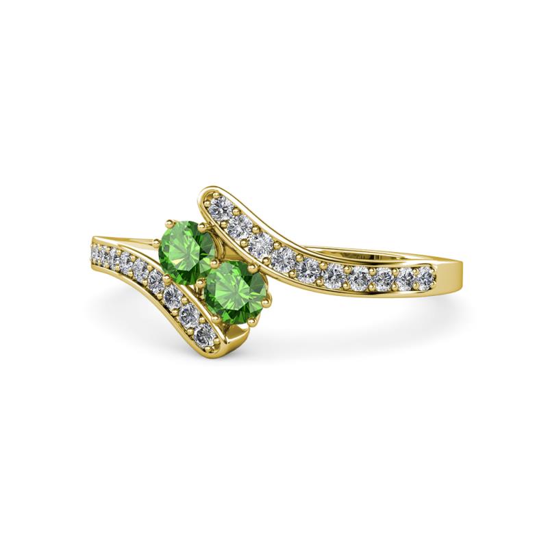 Eleni Green Garnet with Side Diamonds Bypass Ring 