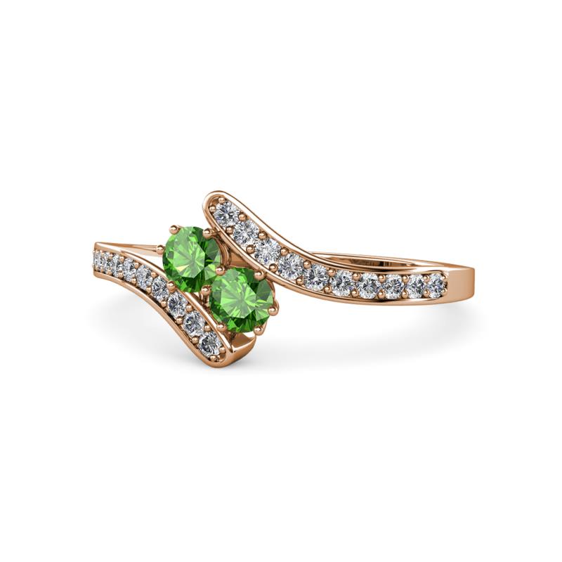 Eleni Green Garnet with Side Diamonds Bypass Ring 
