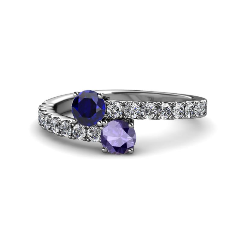 Delise 5.00mm Round Blue Sapphire and Iolite with Side Diamonds Bypass Ring 