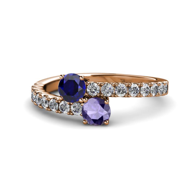 Delise 5.00mm Round Blue Sapphire and Iolite with Side Diamonds Bypass Ring 