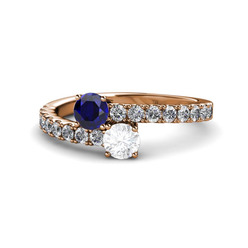 Delise 5.00mm Round Blue and White Sapphire with Side Diamonds Bypass Ring 