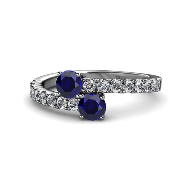 Delise 5.00mm Round Blue Sapphire with Side Diamonds Bypass Ring 