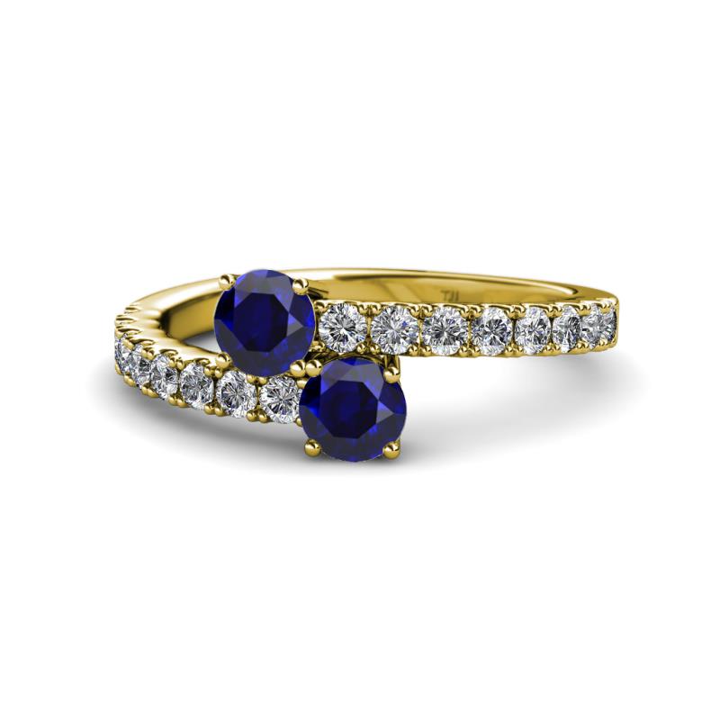 Delise 5.00mm Round Blue Sapphire with Side Diamonds Bypass Ring 