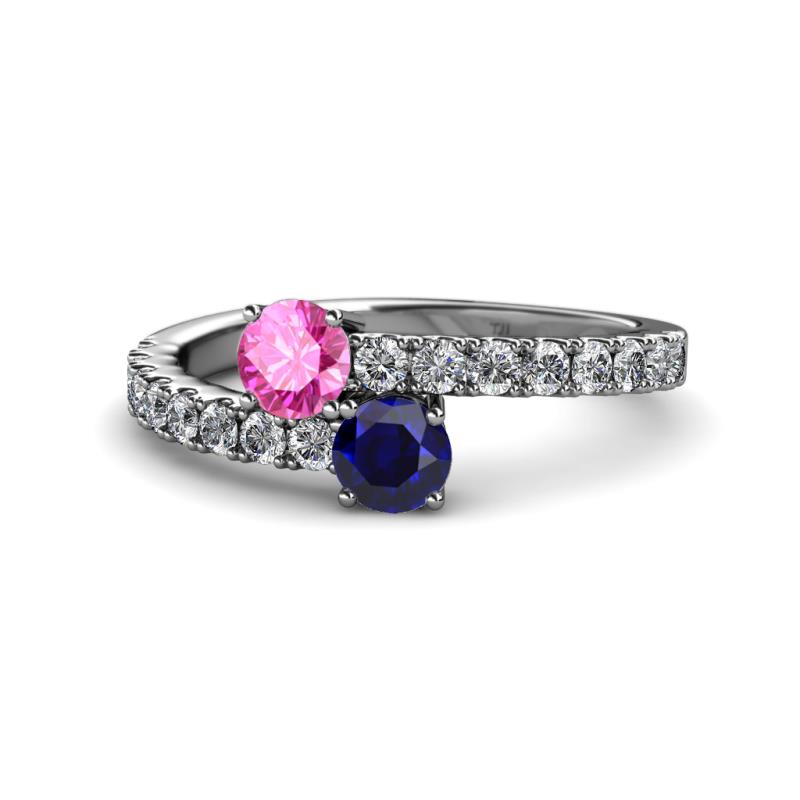 Delise 5.00mm Round Pink and Blue Sapphire with Side Diamonds Bypass Ring 