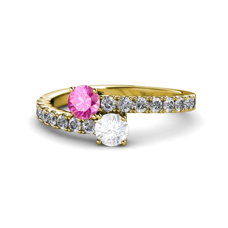 Delise 5.00mm Round Pink and White Sapphire with Side Diamonds Bypass Ring 