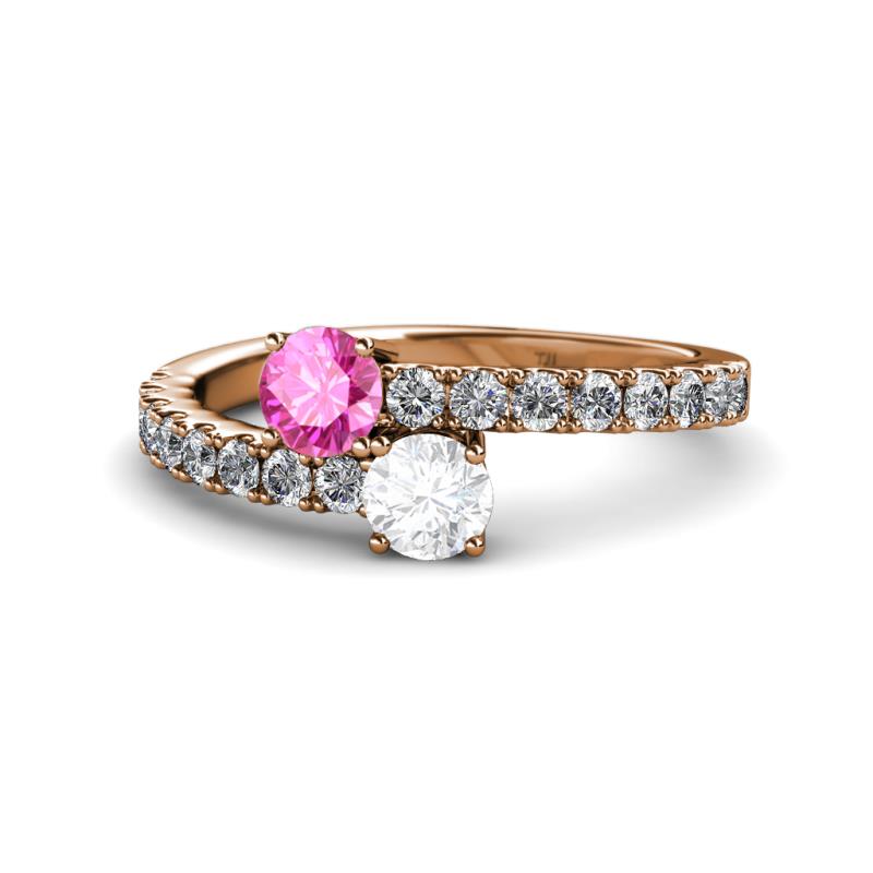 Delise 5.00mm Round Pink and White Sapphire with Side Diamonds Bypass Ring 