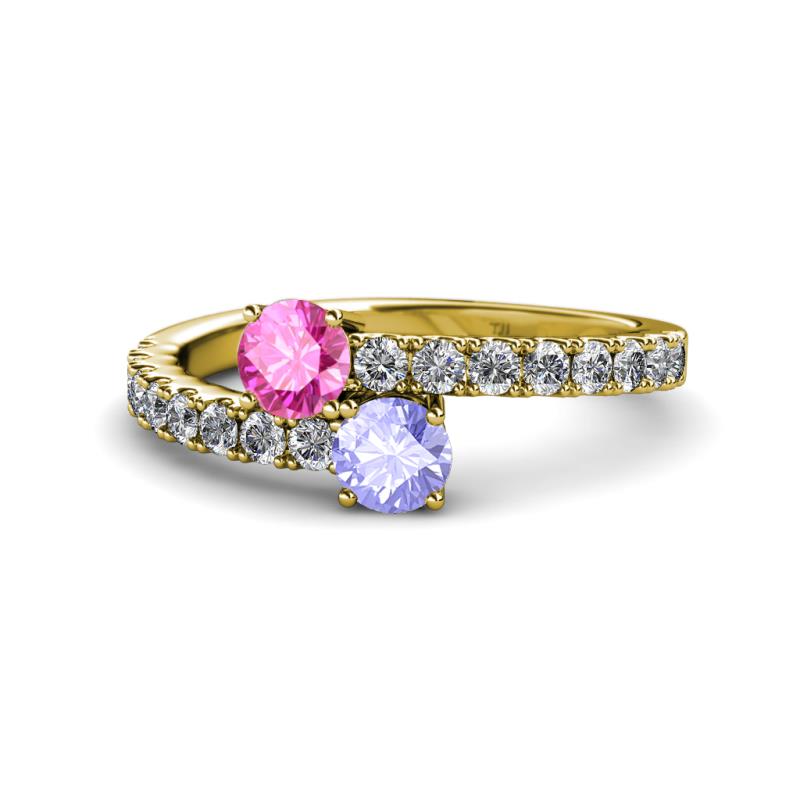 Delise 5.00mm Round Pink Sapphire and Tanzanite with Side Diamonds Bypass Ring 