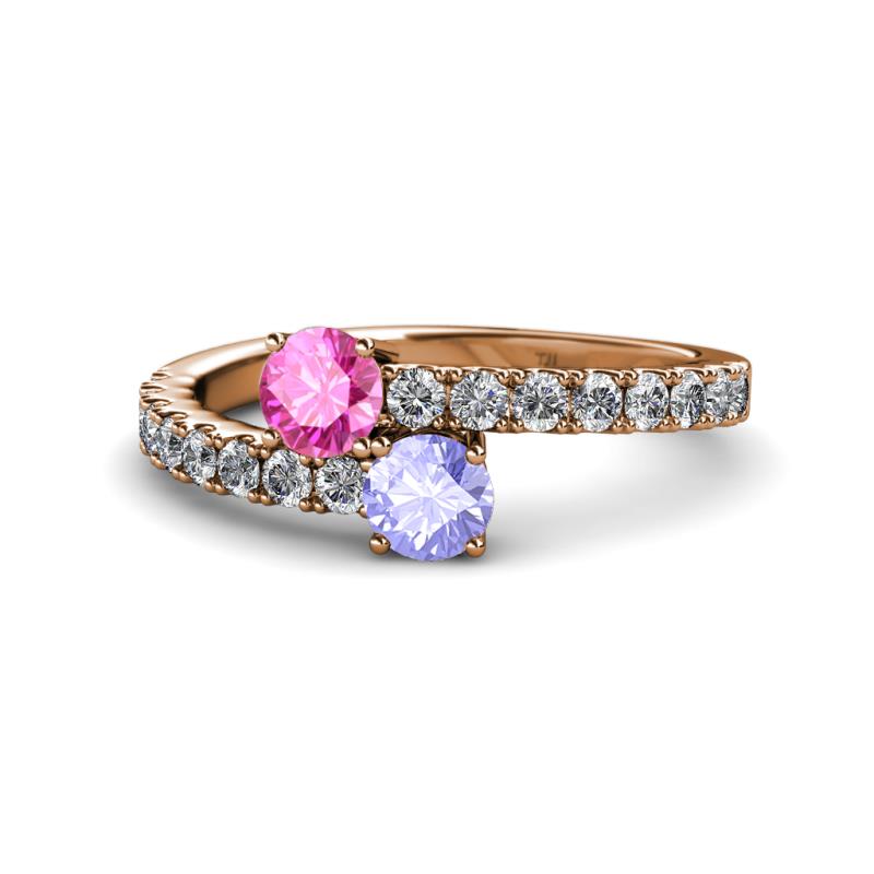 Delise 5.00mm Round Pink Sapphire and Tanzanite with Side Diamonds Bypass Ring 