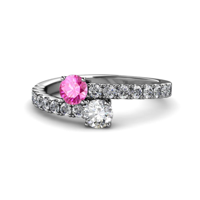 Delise 5.00mm Round Pink Sapphire and Diamond with Side Diamonds Bypass Ring 