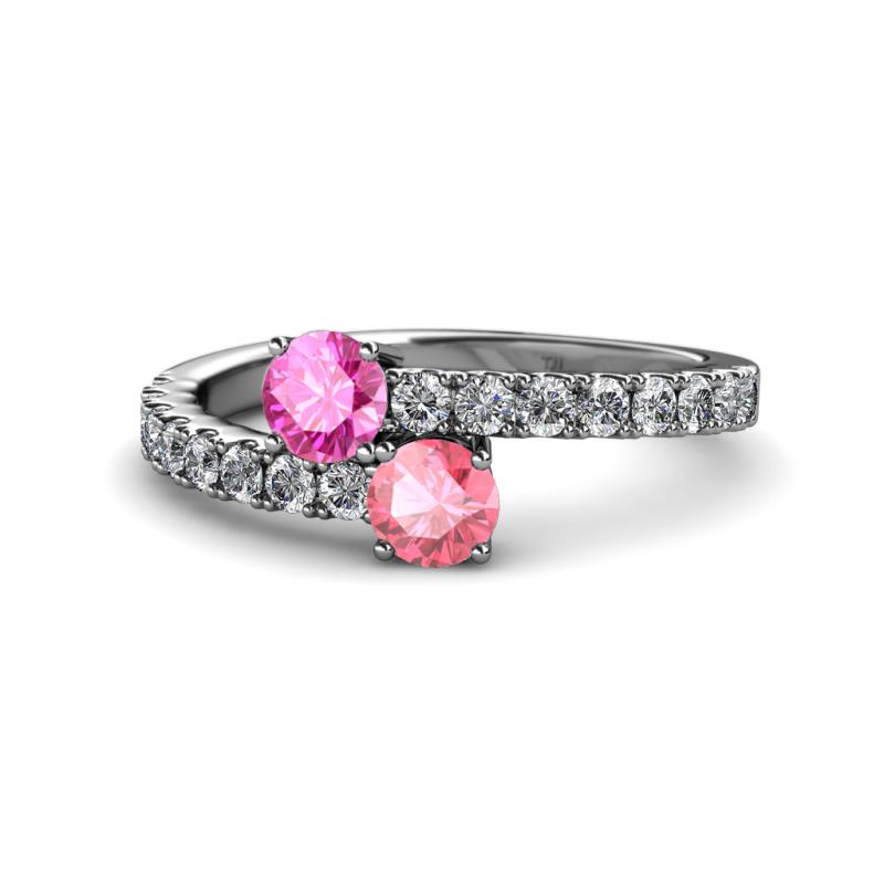 Delise 5.00mm Round Pink Sapphire and Pink Tourmaline with Side Diamonds Bypass Ring 