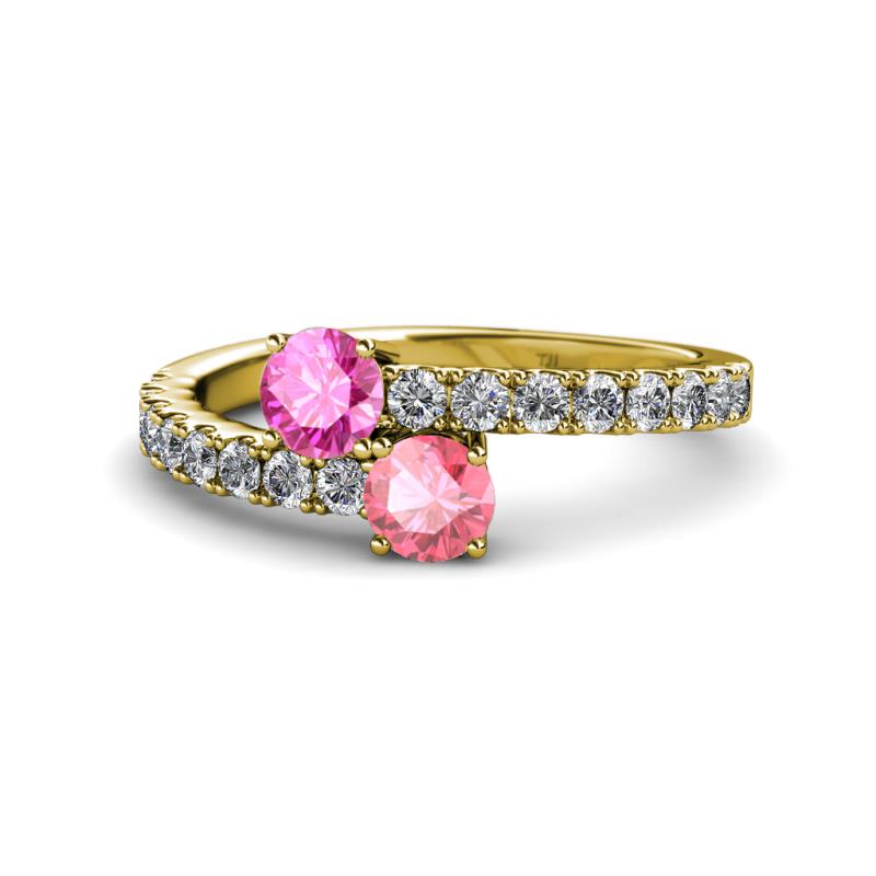 Delise 5.00mm Round Pink Sapphire and Pink Tourmaline with Side Diamonds Bypass Ring 