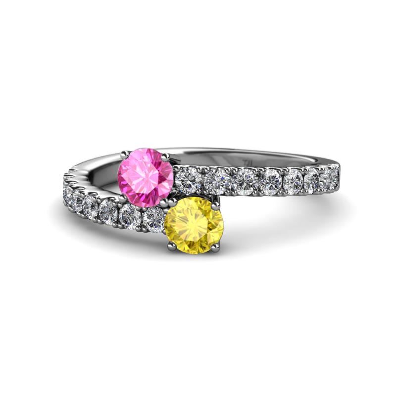 Delise 5.00mm Round Pink and Yellow Sapphire with Side Diamonds Bypass Ring 