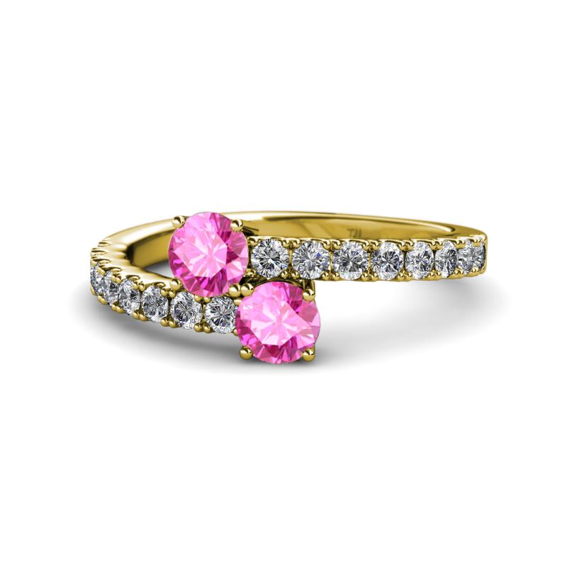 Delise 5.00mm Round Pink Sapphire with Side Diamonds Bypass Ring 