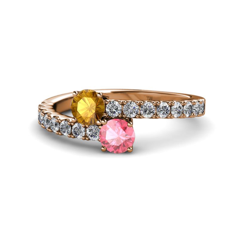Delise 5.00mm Round Citrine and Pink Tourmaline with Side Diamonds Bypass Ring 