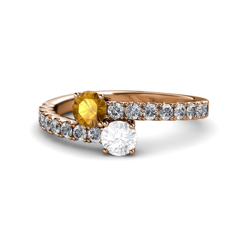 Delise 5.00mm Round Citrine and White Sapphire with Side Diamonds Bypass Ring 