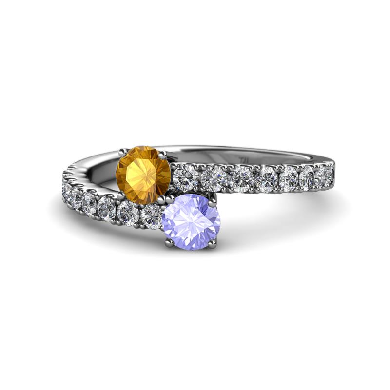 Delise 5.00mm Round Citrine and Tanzanite with Side Diamonds Bypass Ring 