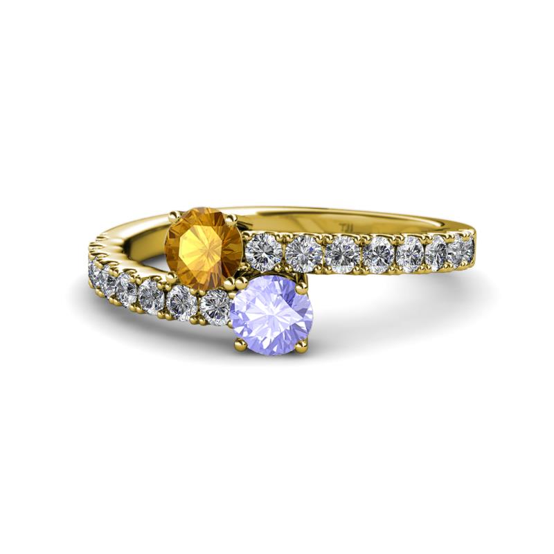 Delise 5.00mm Round Citrine and Tanzanite with Side Diamonds Bypass Ring 