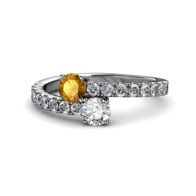 Delise 5.00mm Round Citrine and Diamond with Side Diamonds Bypass Ring 
