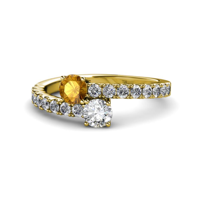 Delise 5.00mm Round Citrine and Diamond with Side Diamonds Bypass Ring 